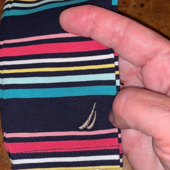 NWT Nautica Girls' Navy, Pink, Teal. White & Yellow Stripe Print Leggings - 4T - Picture 4 of 8